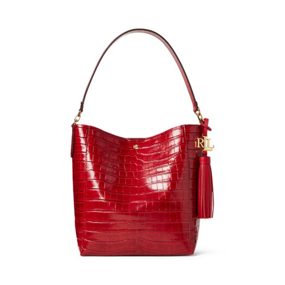 NWT. Ralph Lauren Embossed Red Adley Shoulder Bag with tassel